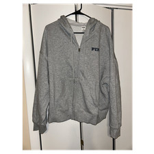 PINK Women's XL Gray Full Zip Hooded Fleece Hoodie Logo Pockets