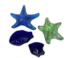 Set of 4 Art Glass Undersea Mini Paperweights Fish Starfish Recycled Glass
