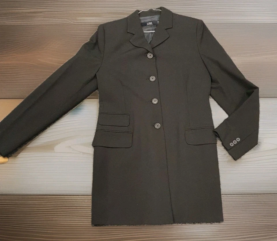 SABA Long Sleeve Longline Black Coat Jacket Blazer Size 12 Vintage - image 3 of 4