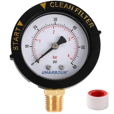 UHARBOUR Pool Filter Pressure Gauge 60psi 1/4'' Lower 60PSI （Start and Clean）