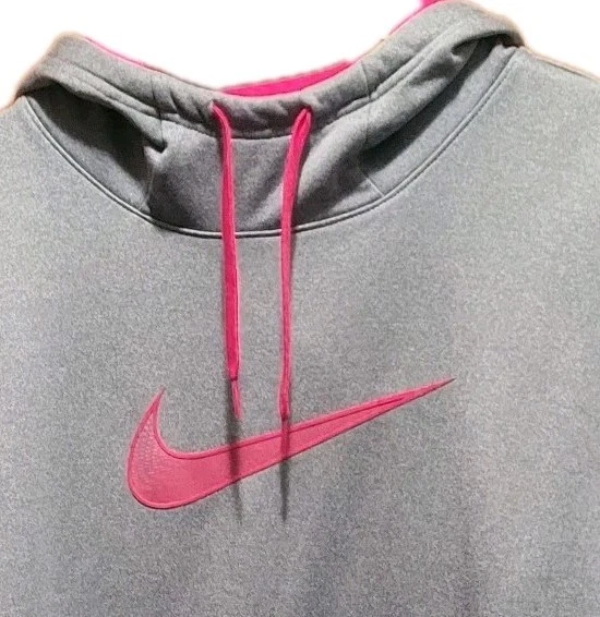 Nike Hoodie Womens XL Gray Pink Center Swoosh Drifit Pullover Sweater Sweatshirt - Image 4 of 4