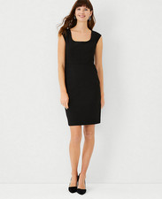 NEW ANN TAYLOR $149 BLACK CURVY FIT BI-STRETCH SCOOP NECK DRESS SZ 6