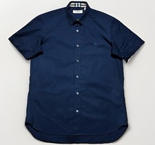 Burberry London Short Sleeve Stretch Button Up Shirt Mens Size Medium Blue Plaid