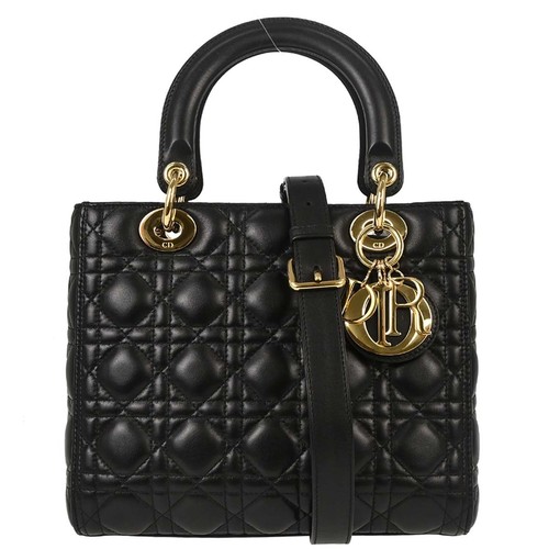 Christian Dior Black Lambskin Lady Dior Cannage 2way Handbag 16-BO-0177 187952