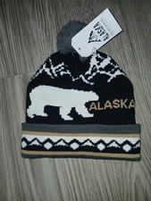 New Alaska Hat Black Knit Beanie White Polar Bear Brown Highlight Unisex MENS
