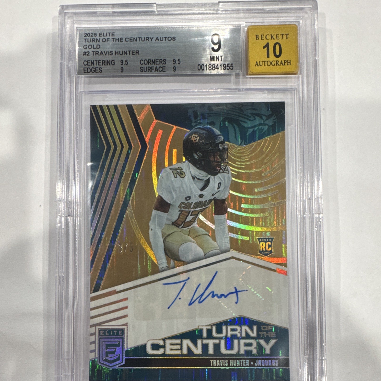 Panini 2025 Elite TOC Autos Gold Travis Hunter RC Auto TOC-THU /5 BGS 9/10