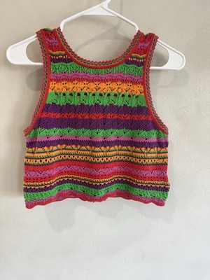 Ba&Sh Womens Cotton Crochet Printed Crew Neck Tank Top Multicolor Extra Small
