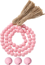 Seasonal Wooden Bead Garland with Tassels, 3.3 Ft Holiday Vintage Boho Bead Garl