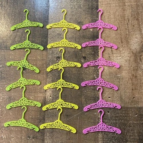 Vintage 1980s Barbie Filigree Doll Clothes Hangers Lot 18 Pink Green Yellow