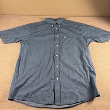Ariat Shirt Mens XL Blue Wrinkle Free Button Down Geometric Western Cotton