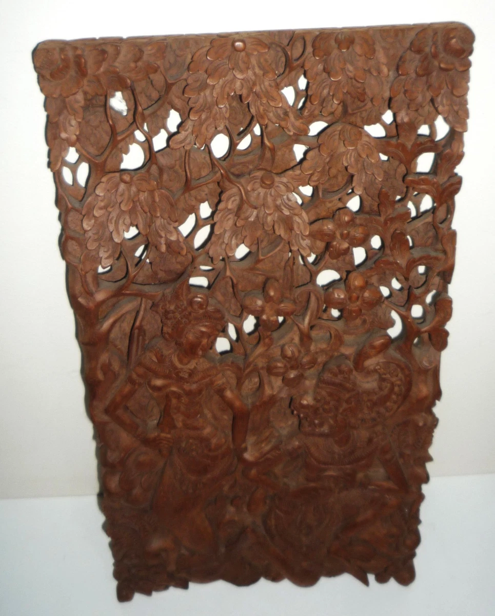 VINTAGE 1970s ERA MYTHOLOGICAL BALINESE WOOD CARVED PANEL