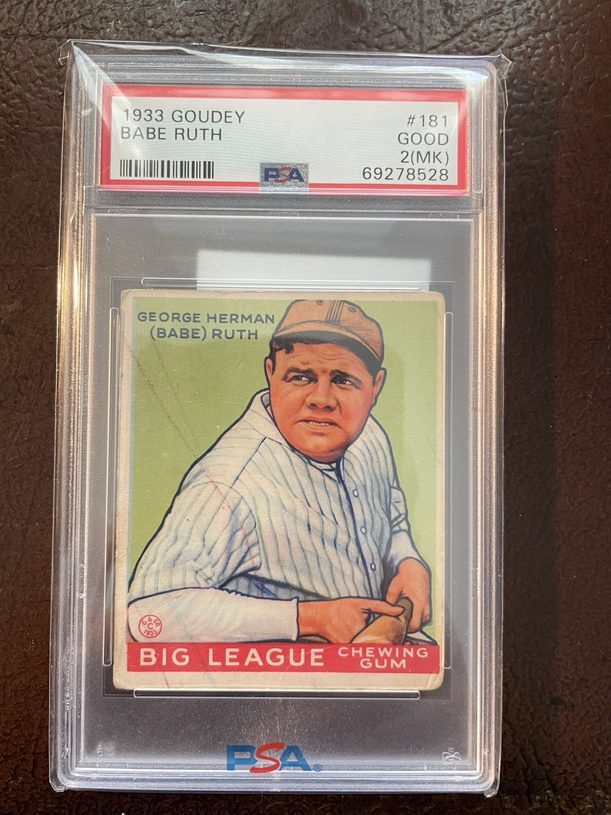 1933 Goudy Babe Ruth PSA 2 (MK) view 1