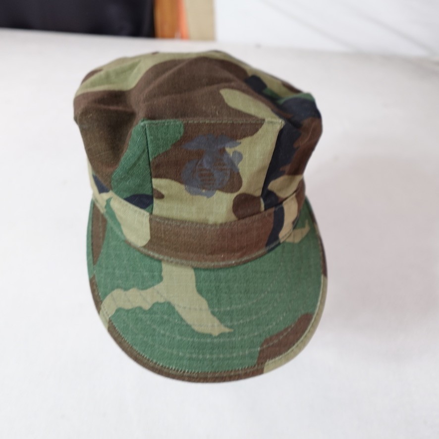Vintage USMC Hat Cap Woodland Green Camo Type 1 Utility Cover US Marine Corps
