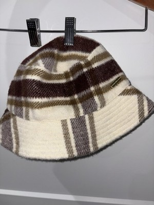 Steve Madden Plaid Bucket Hat Beige Brown Cream Check Reversible