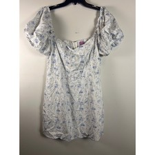 Francescas Floral Print Puff Sleeve Smocked Mini Dress White Blue Sz XL NWT