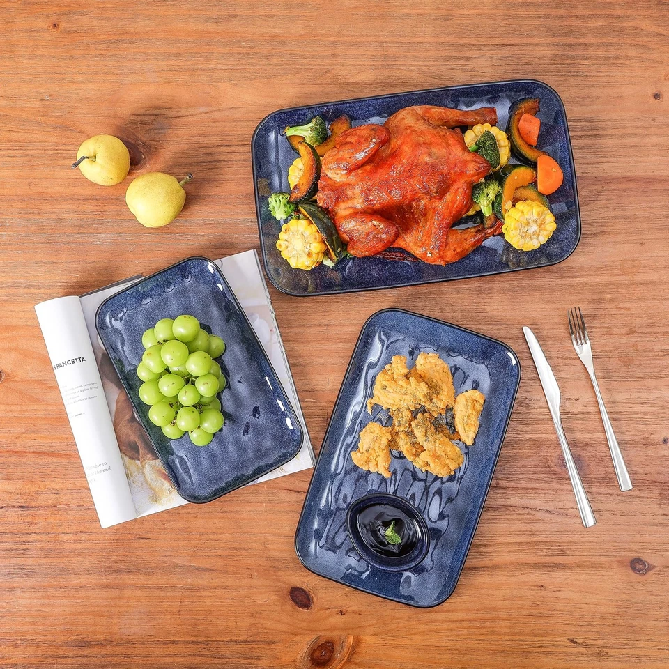 Ceramic Rectangle Serving Platters - 14" 12" 10" Porcelain Serving Trays Plat... - Image 2 of 4