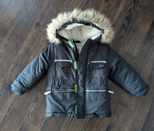 Cat Jack Toddler Boys 2T Winter Warm Parka Coat Hooded Zip-Up Gray Spaceships