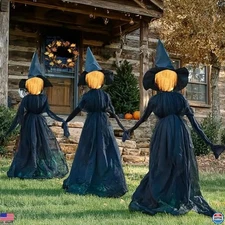 5FT Halloween Witch Decorations Set of 3, Lighted Outdoor Yard Stakes