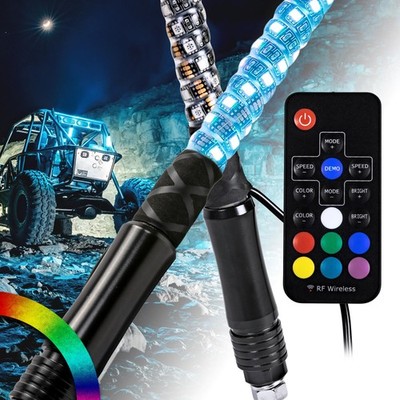 True Mods 2pc 1ft Spiral RGB LED Whip Light for - Pack of 2, Multicolor 