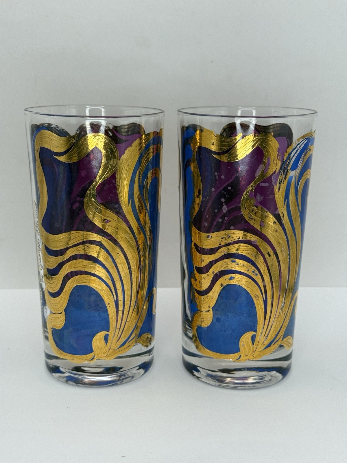 VTG Georges Briard Pageant Highball Collins Glasses Bold Color Gold MCM Set of 2