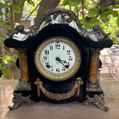アンティーク大理石置時計 ANSONIA 置き物、装飾品 Vintage Ansonia Mantle Clock Heavy Cast Iron And Stone? Works | eBay