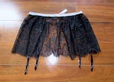 VICTORIA'S SECRET New NWT XS/S CRYSTAL BLING Black Lace GARTER Skirt c55