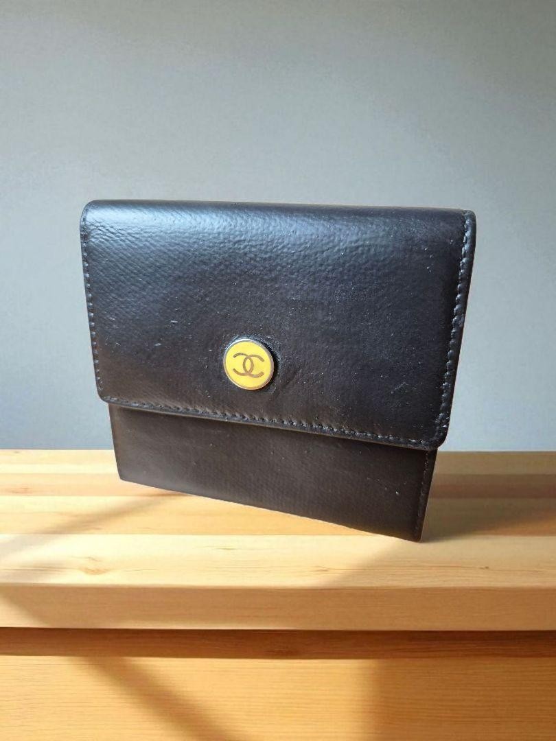 CHANEL Coco Mark Black Bi fold Wallet ME203859
