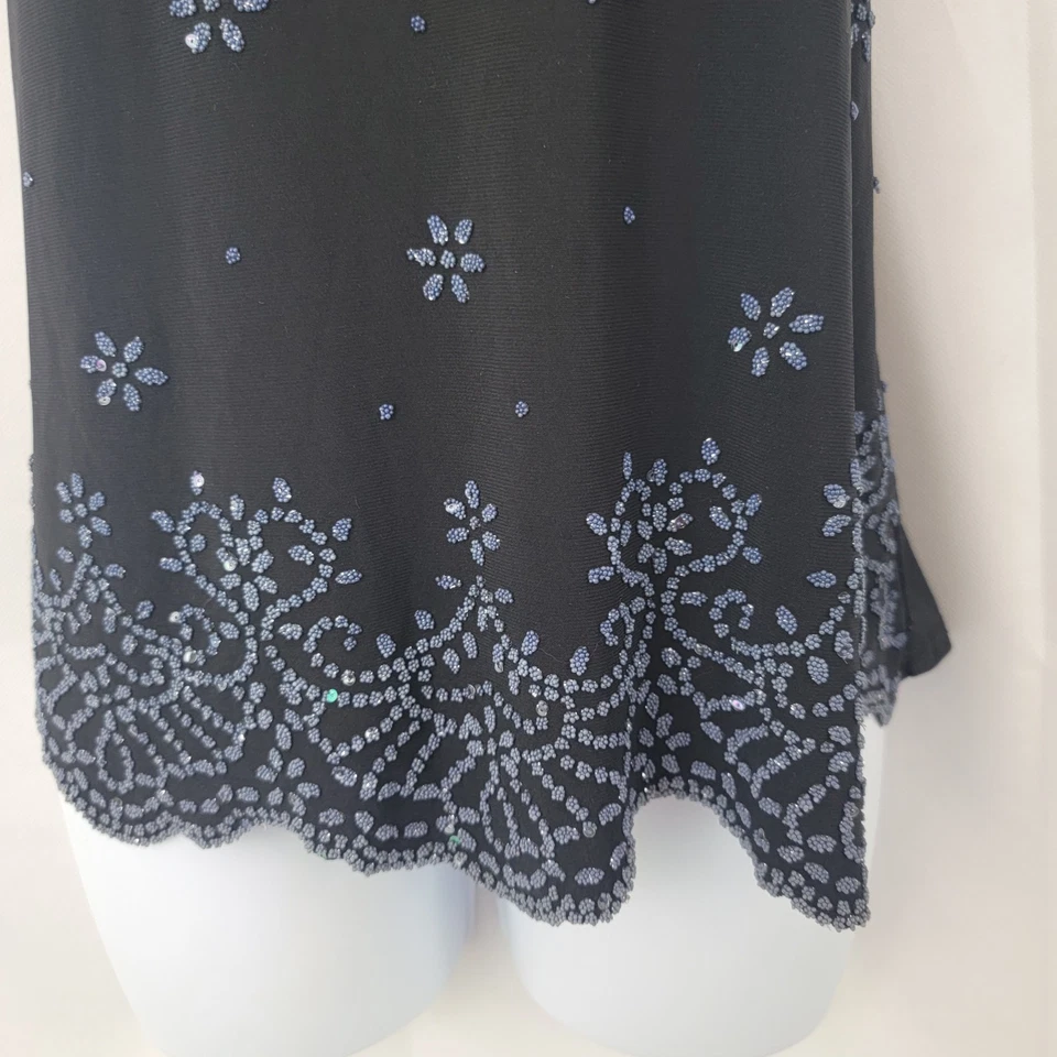 DRESSBARN Womens Babydoll Tank Top PETITE M Black Beaded Whimsigoth Fairy Y2K - Image 3 of 4