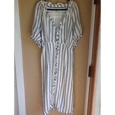 Pilcro Stripped Balloon Sleeve V Neck Button front Shirt Dress Plus Size 28W