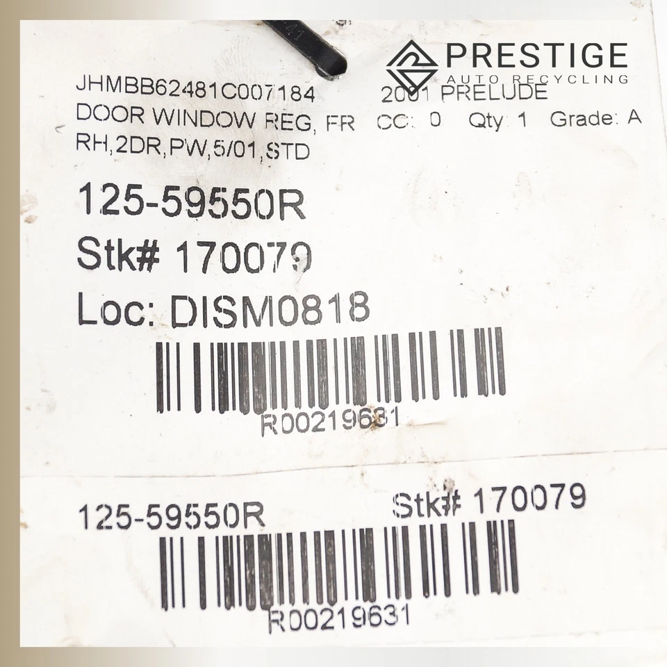 Regulador de ventana de puerta Honda Prelude 1997-2001 con motor delantero derecho 72211-S30-003 Foto 3 de 3