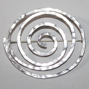 Sterling Silver Hammered Texture Spiral Brooch 16 Grams