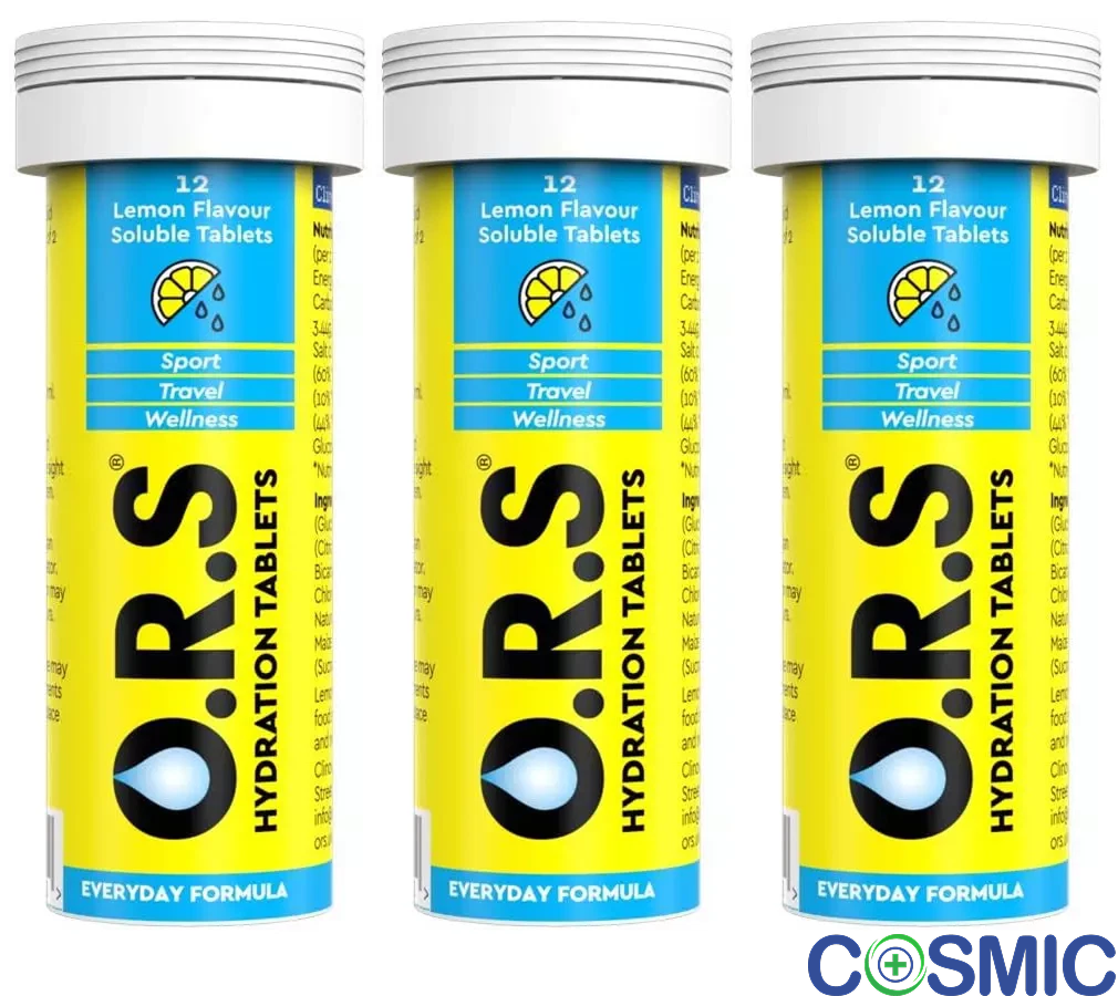 3 X O.R.S Hydration with Electrolytes, Vegan, Lemon Flavour 12 Tablets