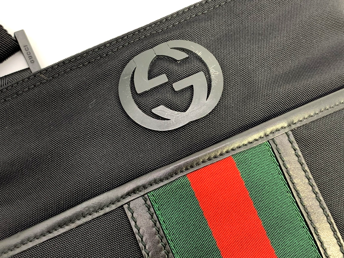GUCCI Web Stripe Crossbody Bag Nylon Canvas Black 181068 Everyday
