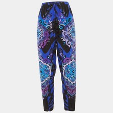 Emilio Pucci Blue Suzani Print Silk Elasticized Waist Trousers L