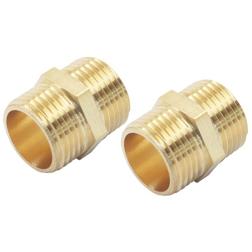 2 Pcs Solid Brass Pipe Fitting Hex Nipple 3/8" x 3/8" NPT Male Pipe Adapter