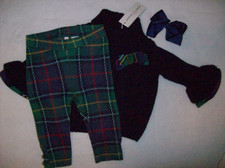 Girl 6-12 M: NWT JANIE and JACK Cable Knit Sweater; Matching Plaid pants SET