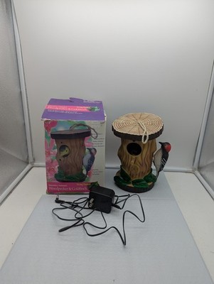 VTG GEMMY 2000 Animated Living Garden Woodpecker & Goldfinch Birdhouse READ