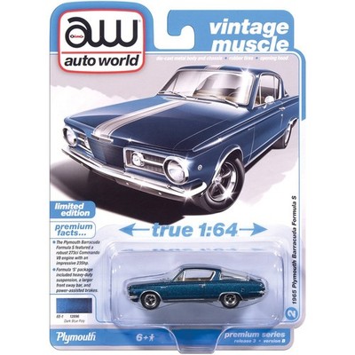 1965 Plymouth Barracuda Formula S - Blue 1:64 Scale Model - Auto World AWSP207B