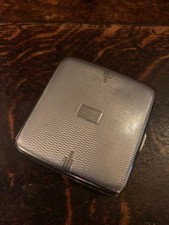 Art Deco Engine Turned Cigarette Case with clasp and blank cartouche