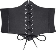 Women Elastic Wide Corset Waist Belt Vintage Lace-Up Tied Waspie Corset Belts
