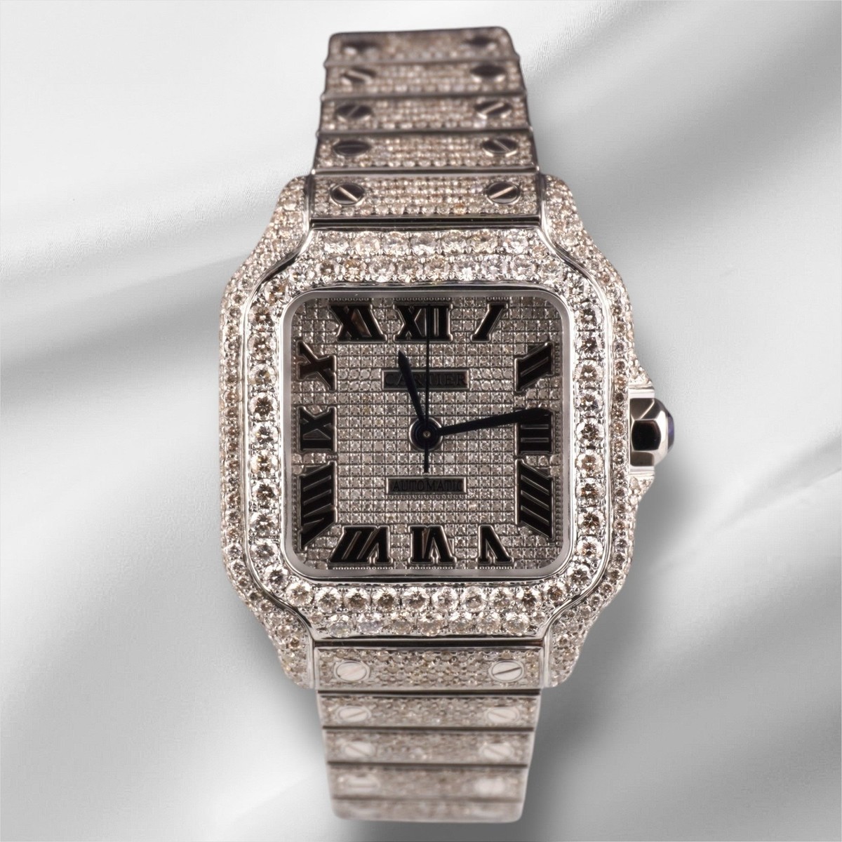 Cartier Santos Medium 35mm Custom Iced 13ct Diamonds Ladies Steel