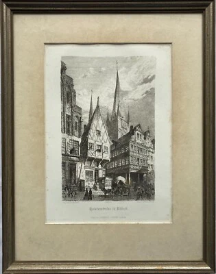 Radierung Lübeck Holstenstraße Bernhard K.J. Mannfeld im Bilderrahmen - Bild 1 von 4