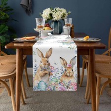 Easter Bunny Table Runner Egg Flower Patterns Spring Party Dining Table Decor