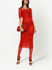 NWT Dolce & Gabbana Draped Tulle Longuette Dress Bright Red Size IT 36 / US 0 $3