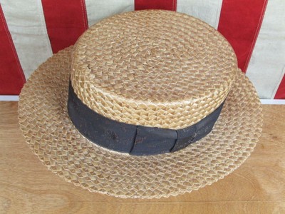 Vintage 1930s Bee Cool Straw Boater Hat 