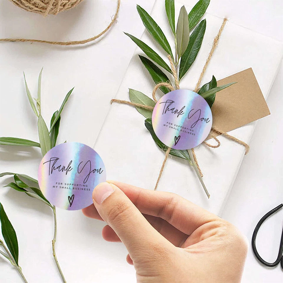 500Pcs Thank You Sticker 1inch Rainbow Laser Small Business Stickers Label - Image 2 of 4