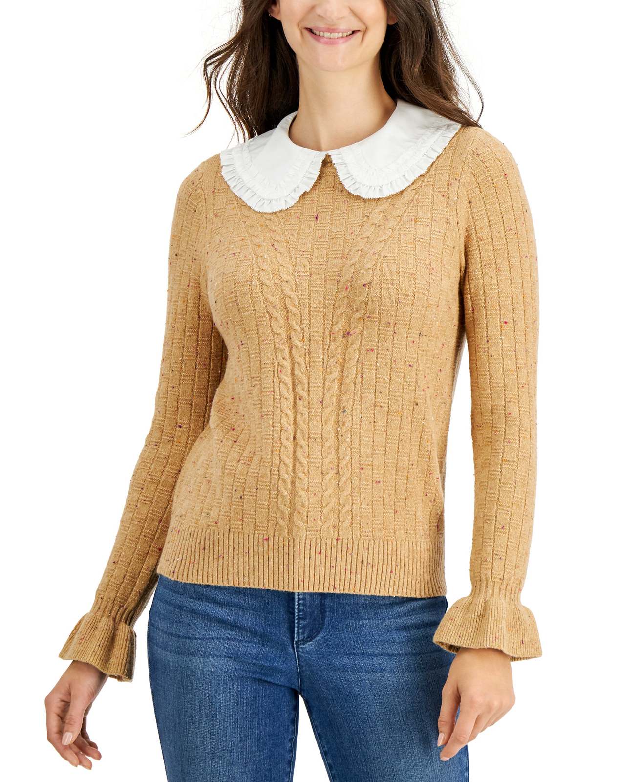 Charter Club Women's Removable Collar Knit Sweater (XX-Large, Wm Cml Hth Cb)