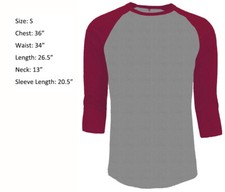 3/4 Sleeve Plain T-Shirt Baseball Raglan Jersey Sports Men's Tee Gray Red S