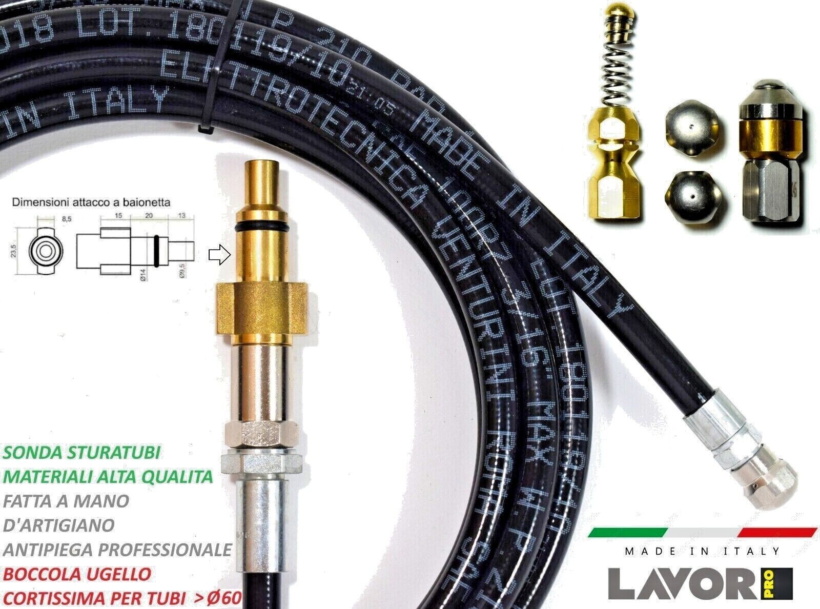 SONDA STURATUBI PER IDROPULITRICE LAVOR E FASA BOCCOLA CORTA KIT 4UGELLI 25METRI