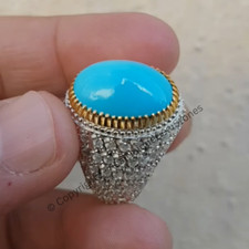 Genuine Blue Feroza Gemstone Ring Natural Turquoise Ring in Sterling Silver 925